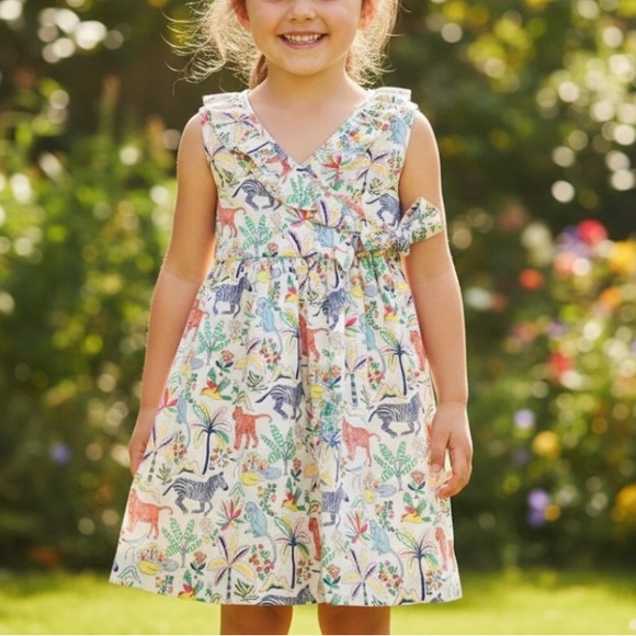 Mini Boden Other - Mini Boden Tropical Garden Animal Print Wrap Dress in Vanilla Pod